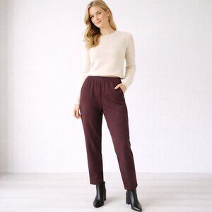 Theory Burgundy Stretch Slim Ankle Pants Elastic Waist Minimalist Workwear S P